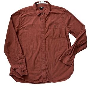 Paige Mens Long Sleeve Button Down Shirt Rust Brown Earth Tone Size Large FF32